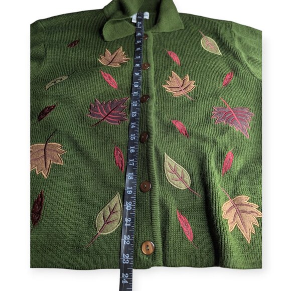Croft & Barrow Leaf Patterned Green Knit Button Front Cardigan Women's Size XL - Picture 13 of 14